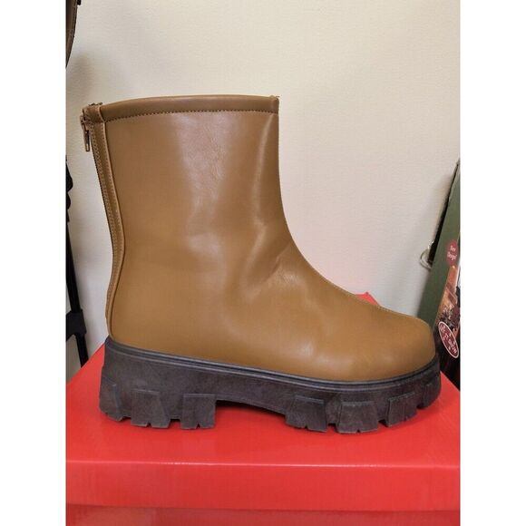ROUGE TAN/Brown Women's Chunky Heel Boots Size 9 New Box - Picture 8 of 10